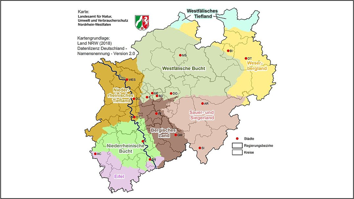 Übersicht über die acht Großlandschaften NRWs